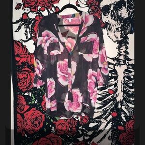 Candie's Pink Floral Sheer Blouse